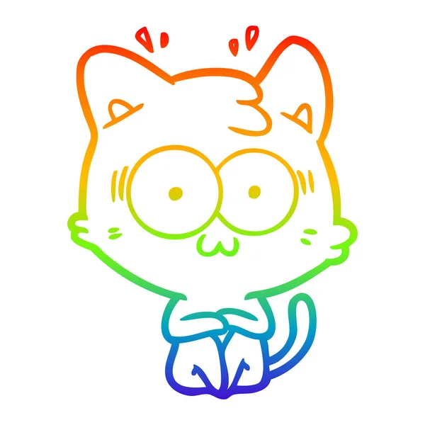 Regenboog gradiënt lijntekening cartoon verrast kat — Stockvector