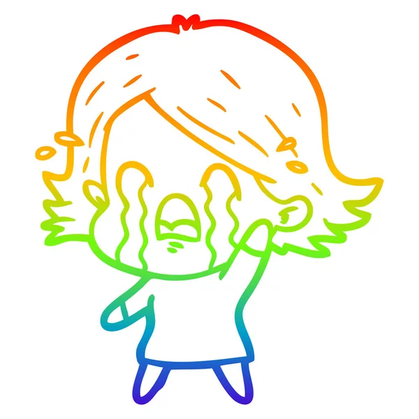 Linea gradiente arcobaleno disegno cartone animato donna piangendo — Vettoriale Stock