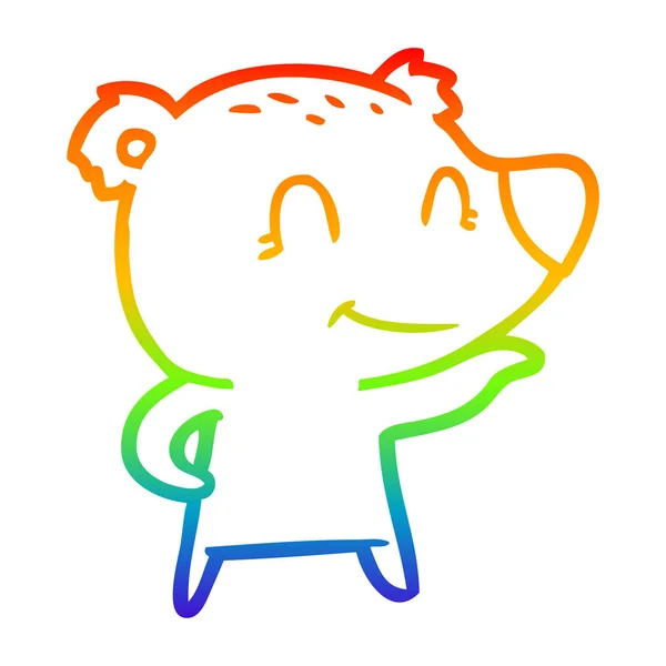 Arco-íris linha gradiente desenho amigável urso desenhos animados — Vetor de Stock