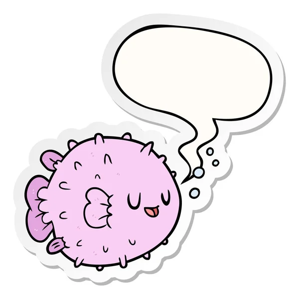 Cartoon Blowfish en toespraak bubble sticker — Stockvector