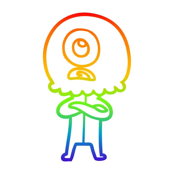 Linea gradiente arcobaleno disegno cartone animato ciclope alieno astronauta — Vettoriale Stock