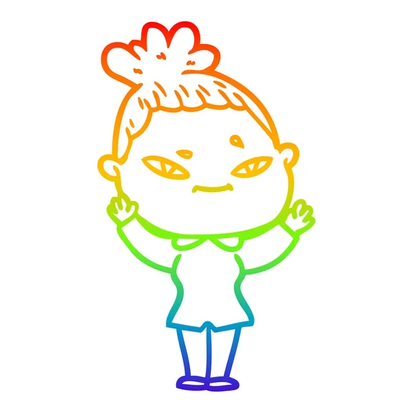 Arco iris gradiente línea dibujo dibujos animados mujer — Vector de stock