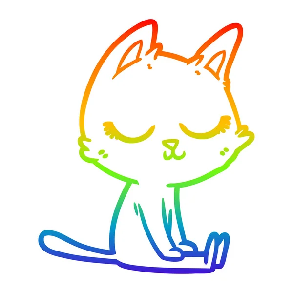 Regenbogen-Gradienten-Linie zeichnet ruhigen Cartoon-Katze — Stockvektor