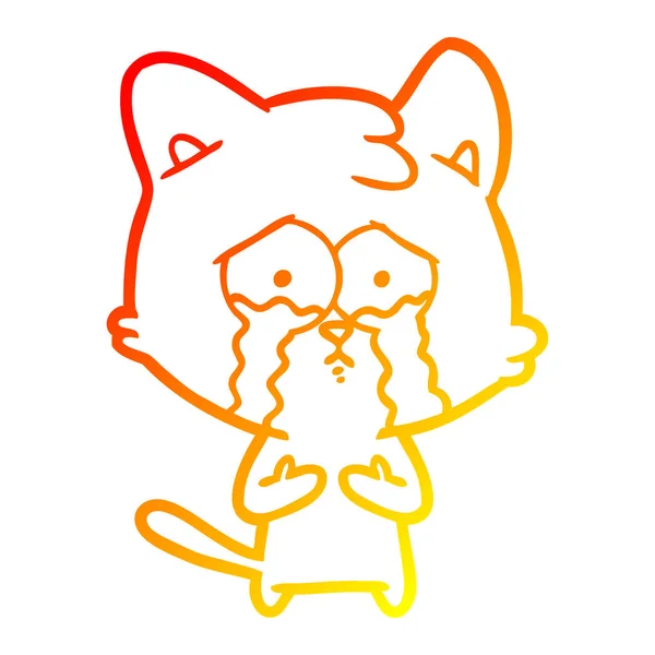 Linha gradiente quente desenho gato choro desenhos animados —  Vetores de Stock