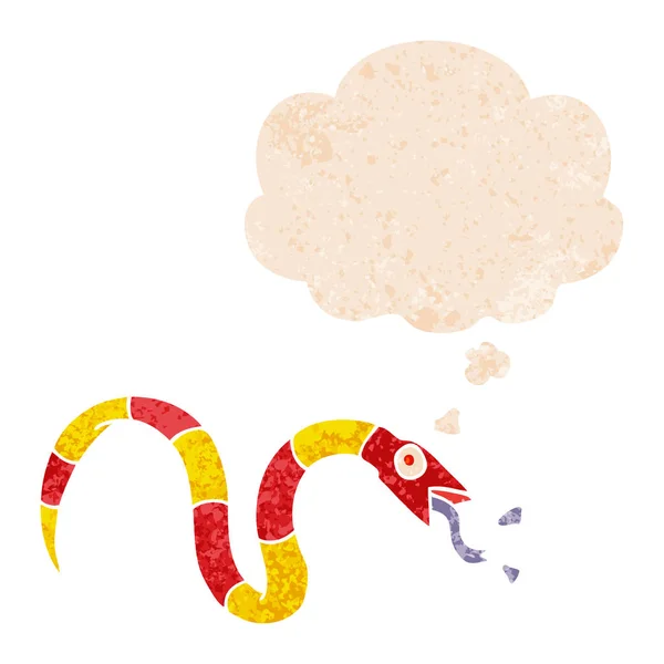 Cartoon Snake en dacht bubble in retro getextureerde stijl — Stockvector