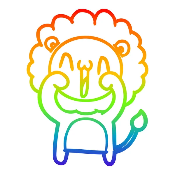 Rainbow gradient ligne dessin heureux dessin animé lion — Image vectorielle