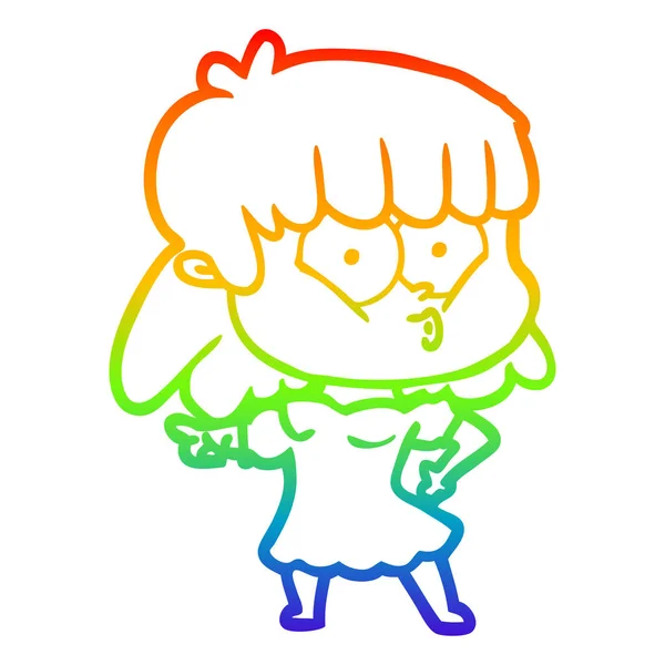 Arco iris gradiente línea dibujo dibujos animados silbido chica — Vector de stock