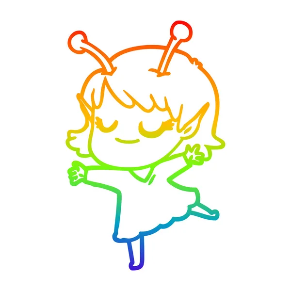 虹のグラデーションライン描画笑顔外国人の女の子の漫画のダンス — ストックベクタ