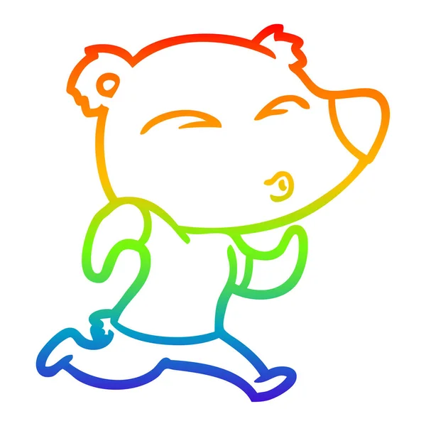 Regenboog gradiënt lijntekening cartoon jogging Bear — Stockvector