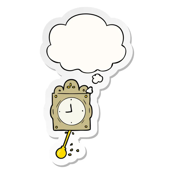 Cartoon ticking clock and thought bubble as a printed sticker — Stock Vector