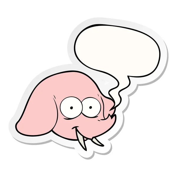 Cartoon olifant gezicht en toespraak bubble sticker — Stockvector