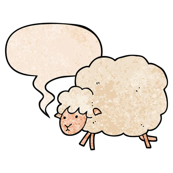 Caricatura oveja y el habla burbuja en estilo de textura retro — Vector de stock