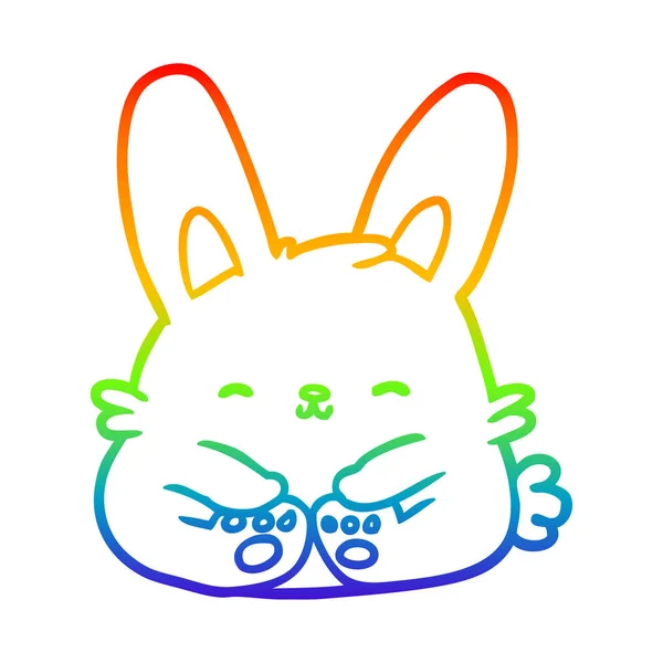 Rainbow gradient line drawing cute bunny rabbit — Stock Vector