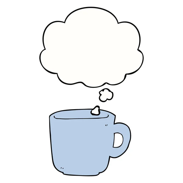 Cartoon koffie kopje en dacht Bubble — Stockvector