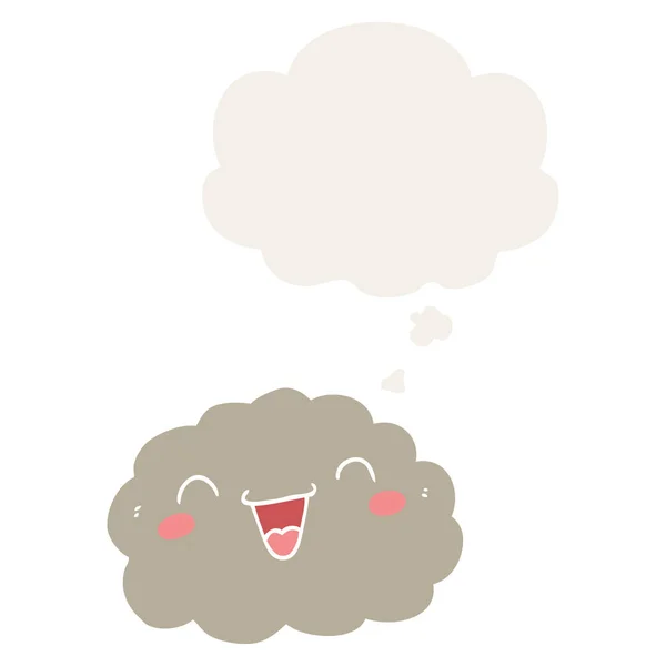 Happy cartoon cloud and thought bubble in retro style - Stok Vektor