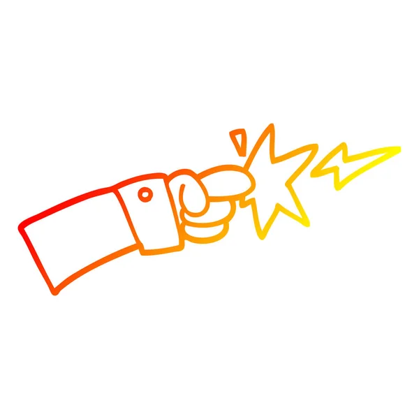 Warme kleurovergang lijntekening cartoon wijzende hand pictogram — Stockvector