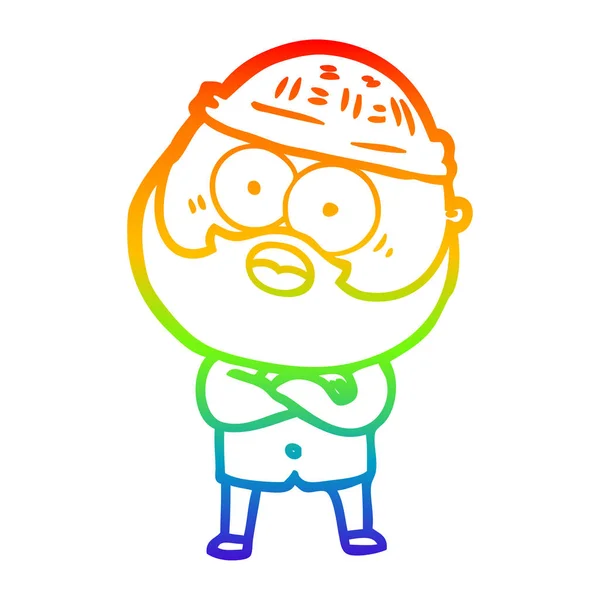 Rainbow gradient line drawing cartoon bearded man — Stock Vector