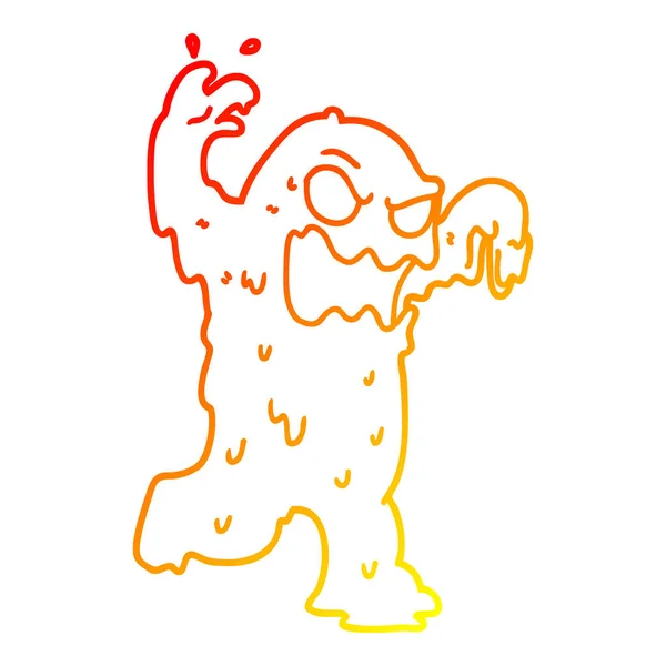 Warm gradient line drawing cartoon slime monster — Stock Vector
