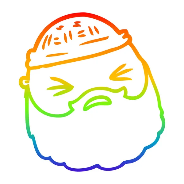 Arco-íris linha gradiente desenho cartoon rosto masculino com barba — Vetor de Stock
