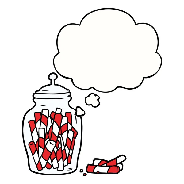 Şeker ve düşünce balonu karikatür kavanoz — Stok Vektör