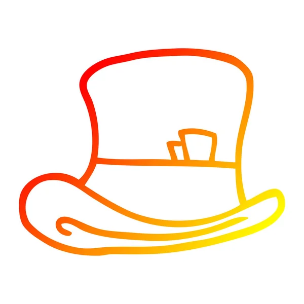 Línea de gradiente caliente dibujo dibujos animados sombrero de copa — Archivo Imágenes Vectoriales