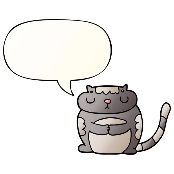 Lindo gato de dibujos animados y burbuja del habla en estilo gradiente suave — Archivo Imágenes Vectoriales