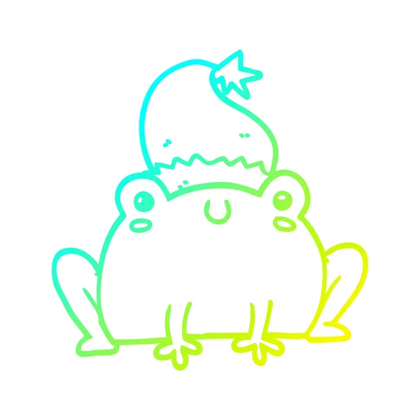 차가운 그라데이션 라인 그리기 귀여운 만화 크리스마스 개구리 — 스톡 벡터