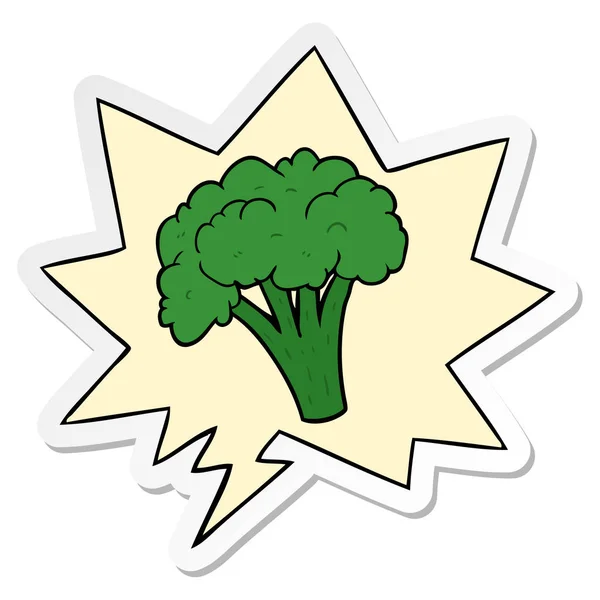 Cartoon brocoli and speech bubble sticker — Stock Vector