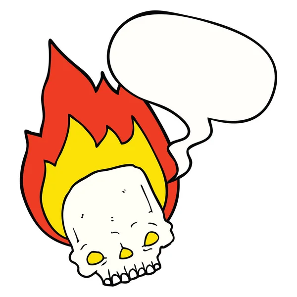 Spettrale cartone animato fiammeggiante cranio e la bolla discorso — Vettoriale Stock