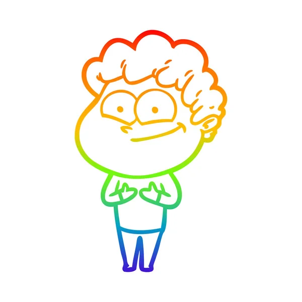 Rainbow gradient ligne dessin dessin animé heureux homme — Image vectorielle