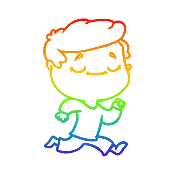 Regenboog gradiënt lijntekening cartoon vreedzame man running — Stockvector