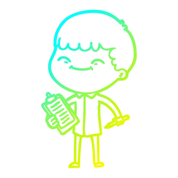 Linha gradiente frio desenho cartoon menino feliz — Vetor de Stock