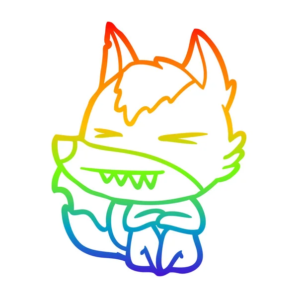 Arco iris gradiente línea dibujo enojado lobo dibujos animados — Vector de stock