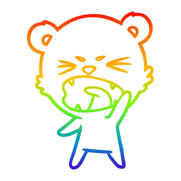 Rainbow gradient line drawing angry cartoon bear — Stock Vector