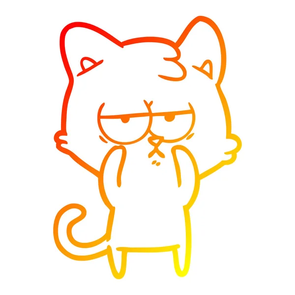 Warme kleurovergang lijntekening vervelen cartoon kat — Stockvector