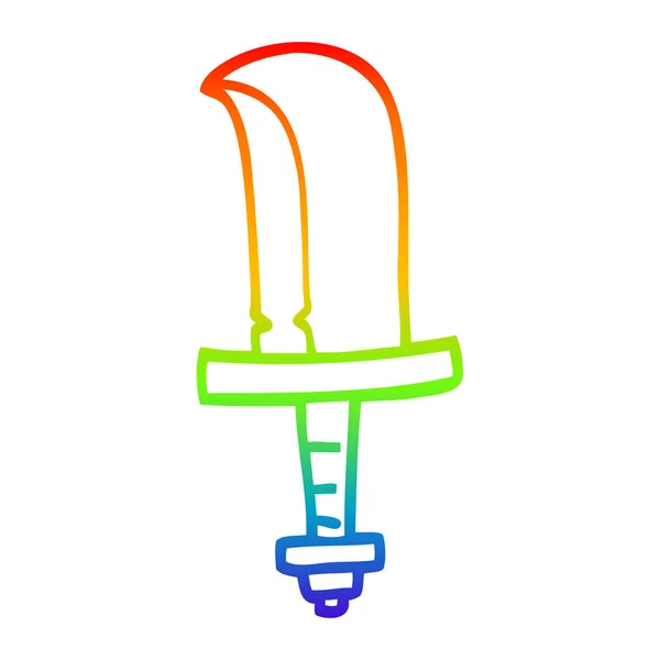 Regenboog gradiënt lijntekening cartoon oude dolk — Stockvector