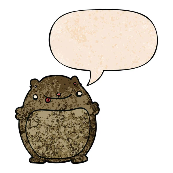 Cartone animato orso grasso e la bolla discorso in stile texture retrò — Vettoriale Stock