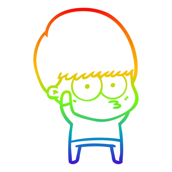 Rainbow gradient linje ritning nervös tecknad pojke — Stock vektor