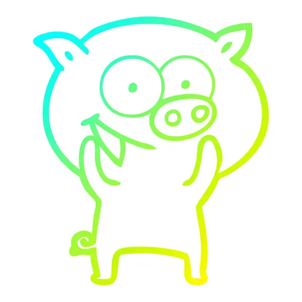 冷たいグラデーションラインは陽気な豚の漫画を描く — ストックベクタ