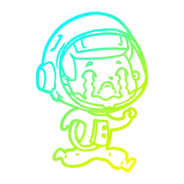 Dessin de ligne de gradient froid dessin animé pleurant astronaute — Image vectorielle