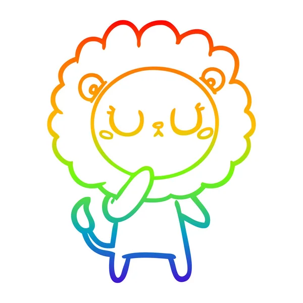 Arco iris gradiente línea dibujo dibujos animados león — Vector de stock