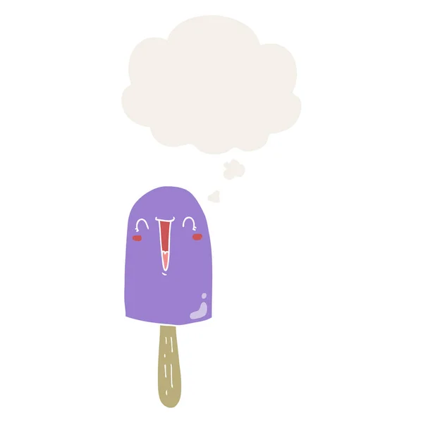 Cartoon Happy Ice Lolly und Gedankenblase im Retro-Stil — Stockvektor