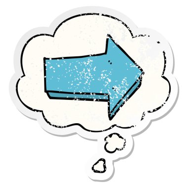 karikatür ok ve sıkıntılı yıpranmış etiket olarak kabarcık düşünce