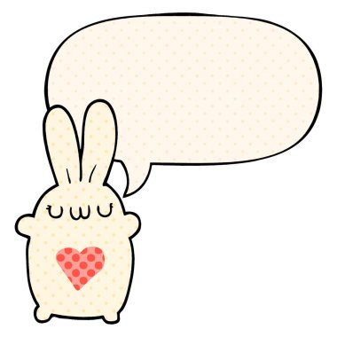 sevimli karikatür tavşan ve komik bo kalp ve konuşma balonu aşk
