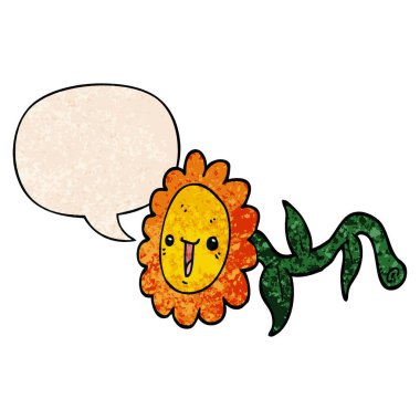 retro doku tarzında karikatür çiçek ve konuşma balonu