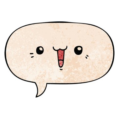 retro doku tarzında mutlu karikatür yüz ve konuşma balonu