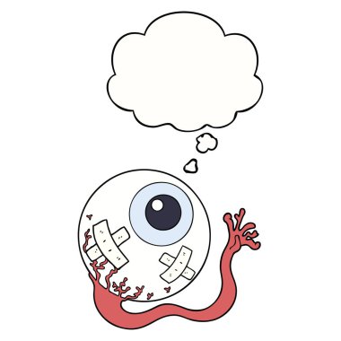 karikatür yaralı göz küresi ve düşünce balonu