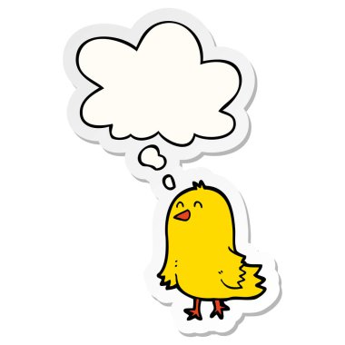 karikatür kuş ve baskılı bir etiket olarak kabarcık düşünce