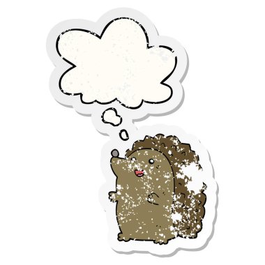 karikatür mutlu kirpi ve sıkıntılı bir yıpranmış olarak kabarcık düşünce s