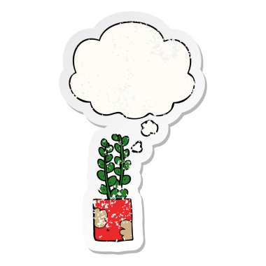 karikatür bitki ve sıkıntılı yıpranmış etiket olarak kabarcık düşünce